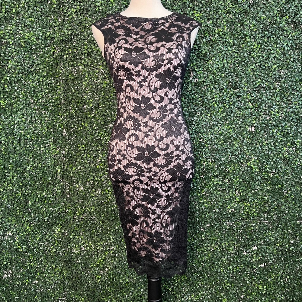 NWOT Jane Norman Black Lace Midi Dress Size S Cocktail Wedding Elegant
